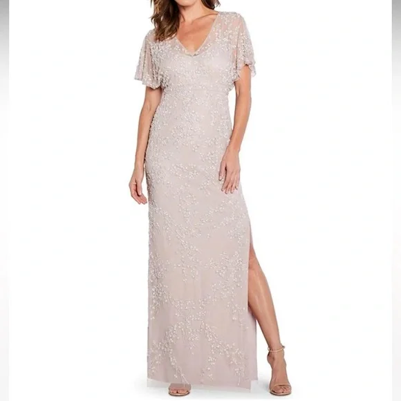 aidan mattox beaded floral dress Aidan Mattox Beaded Mesh One Shoulder Sleeveless Mermaid Gown main image 0